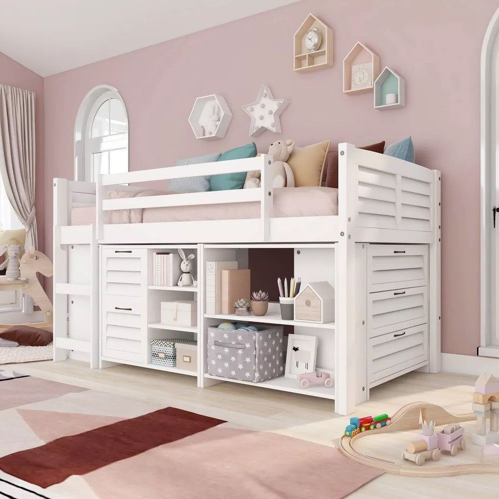 GERTRUDE White Twin Low Loft Bed