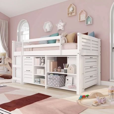 GERTRUDE White Twin Low Loft Bed
