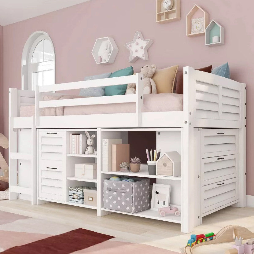 GERTRUDE White Twin Low Loft Bed
