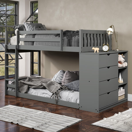 GIANI Gray Twin Bunkbed With Chest & Drawers