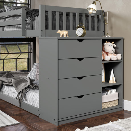 GIANI Gray Twin Bunkbed With Chest & Drawers