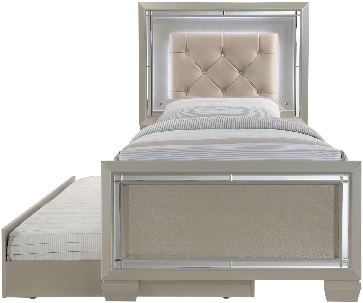 GIORGIA Champagne Lighted YOUTH Platform Bed with Trundle