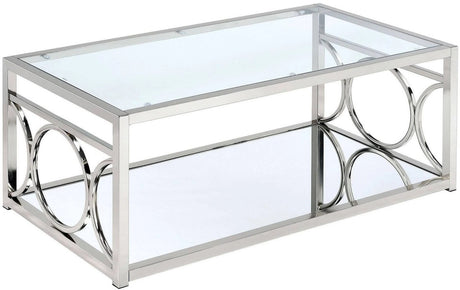 GIOVANNA Chrome 47" Wide Coffee Table with Mirror Shelf