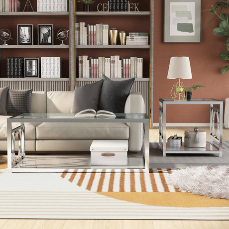 GIOVANNA Chrome 3 Piece Table Set with Mirror Shelves