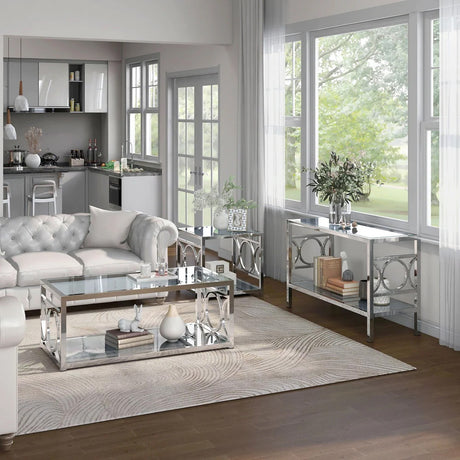 GIOVANNA Chrome 47" Wide Coffee Table with Mirror Shelf