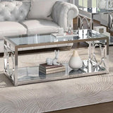 GIOVANNA Chrome 47" Wide Coffee Table with Mirror Shelf