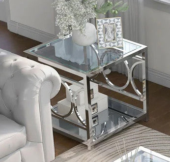 GIOVANNA Chrome 24" Wide End Table with Mirror Shelf