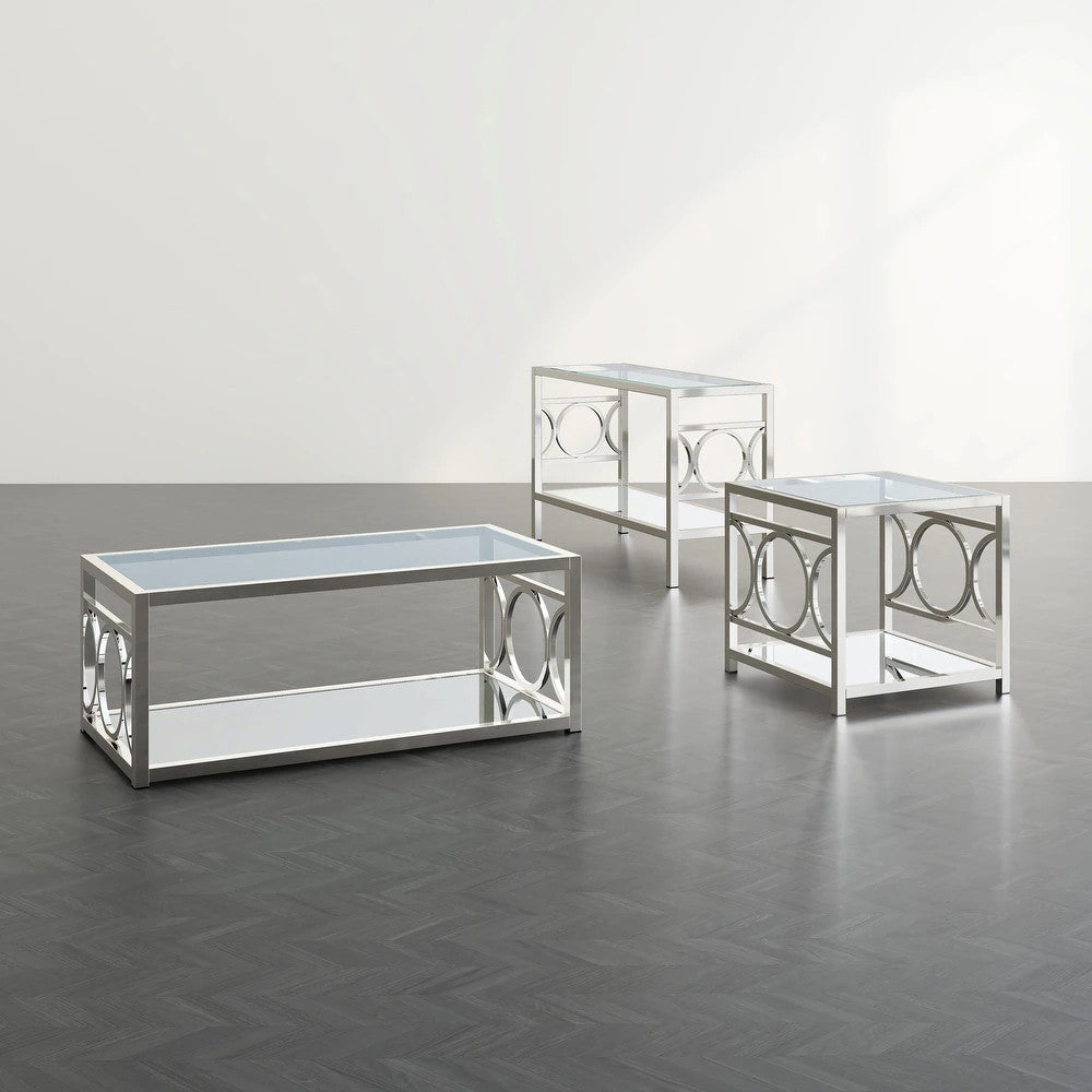 GIOVANNA Chrome 24" Wide End Table with Mirror Shelf