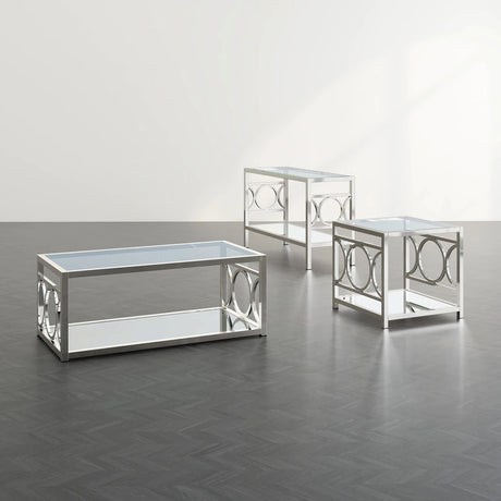 GIOVANNA Chrome 24" Wide End Table with Mirror Shelf