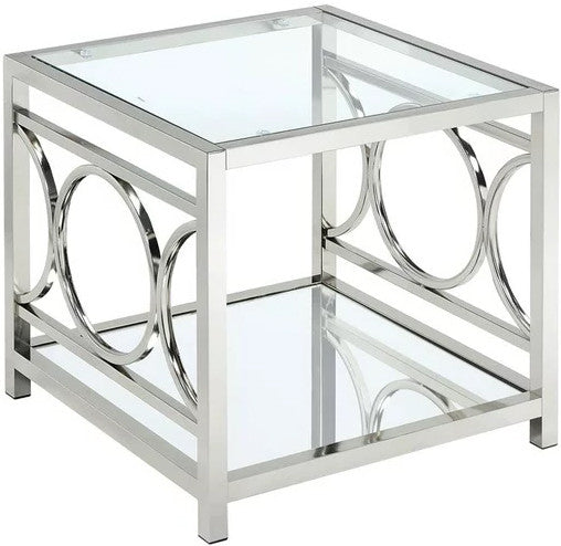 GIOVANNA Chrome 24" Wide End Table with Mirror Shelf