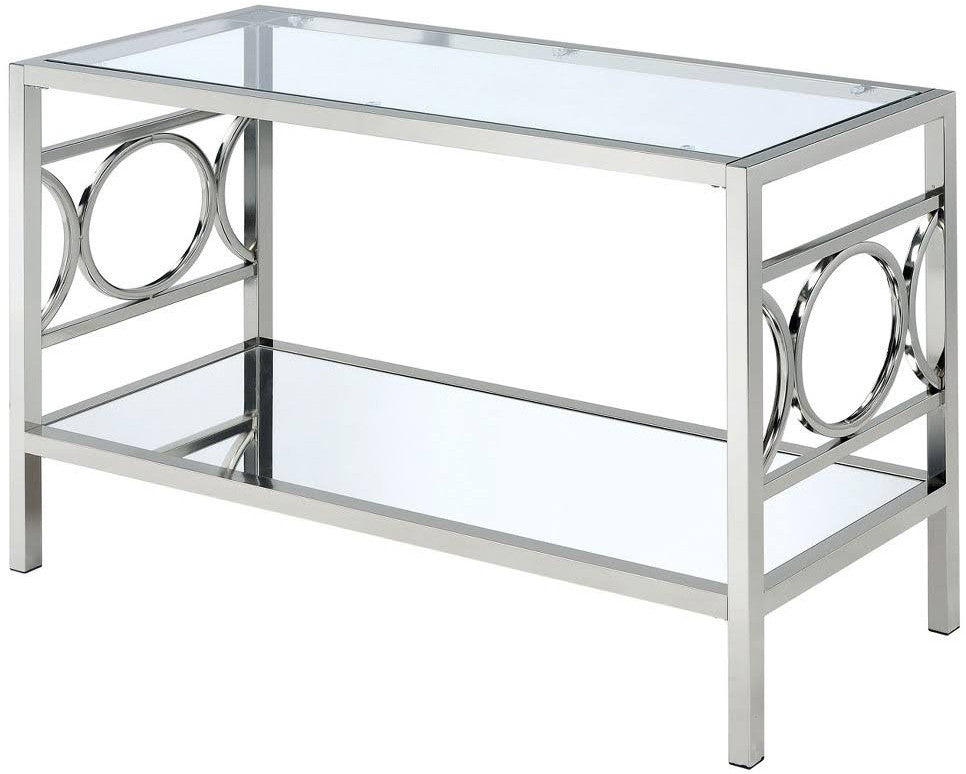 GIOVANNA Chrome 47" Wide Sofa Table with Mirror Shelf