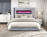 GIULIA Gray Velvet Bed With Fireplace & Speakers