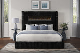 GIULIA Black Velvet Bed With Fireplace & Speakers