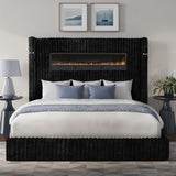 GIULIA Black Velvet Bed With Fireplace & Speakers