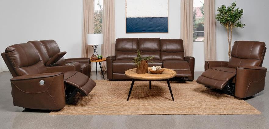 GONZALO Brown Power Reclining Sofa & Loveseat