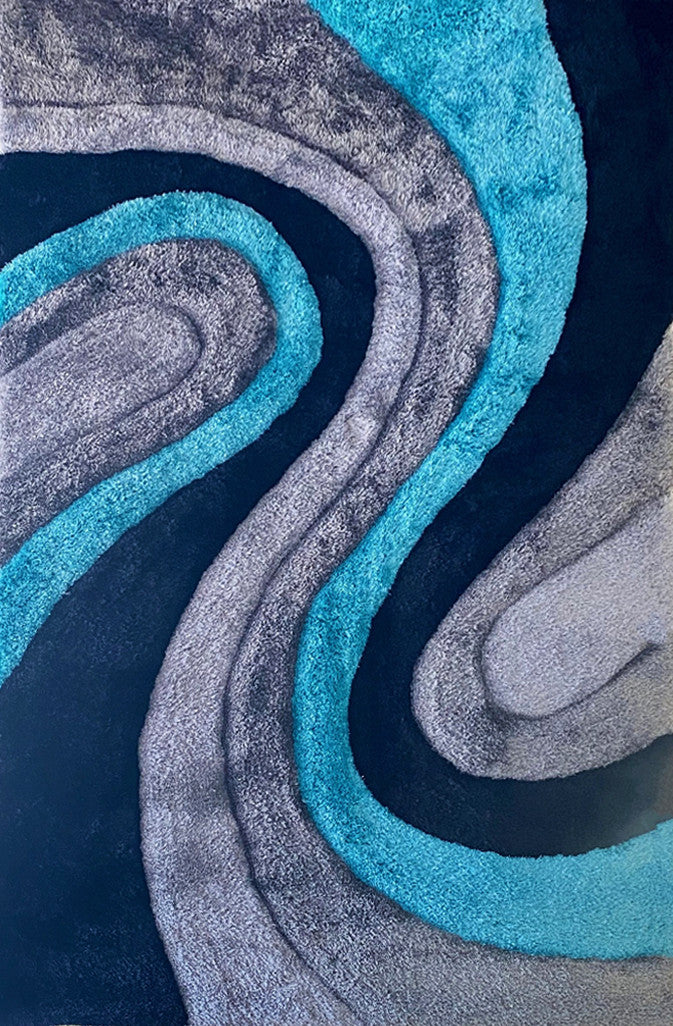 GURKAN Blue Multi 5' x 8' Shaggy 3D Area Rug