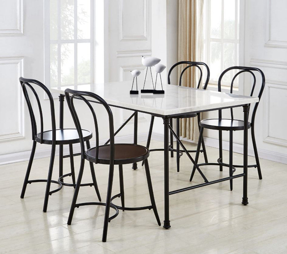 GRACE 5 Piece White Marble Dining Set