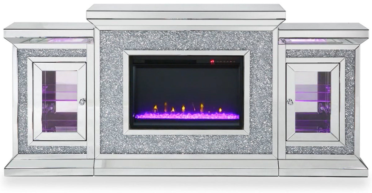 HAGIA Mirrored 67" Wide Fireplace with LED Lights