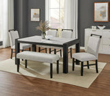 HANDLEY Faux Marble 6 Piece Dining Set with Bench