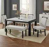HANDLEY Faux Marble 6 Piece Dining Set with Bench