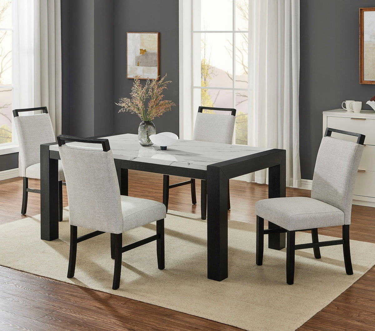 HANDLEY Faux Marble 4 Piece Dining Set