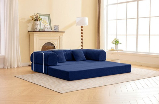 HANS Blue 78" x 27" Wide Compressed Foam Modular Lounge Sofa Bed