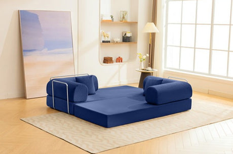HANS Blue 78" x 27" Wide Compressed Foam Modular Lounge Sofa Bed