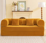 HANS Yellow Orange 78" x 27" Compressed Foam Modular Lounge Sofa Bed