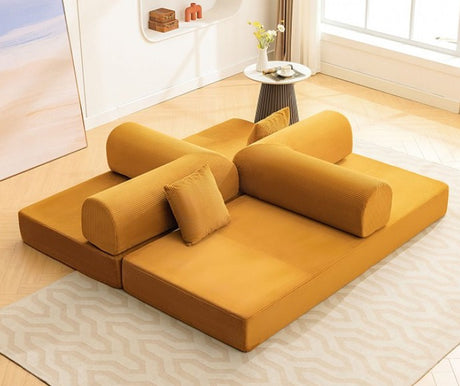 HANS Yellow Orange 78" x 27" Compressed Foam Modular Lounge Sofa Bed