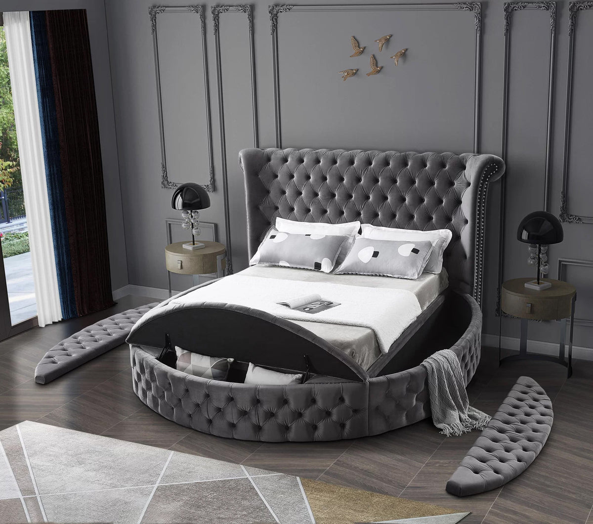 HARLOW Gray Round Storage Bed