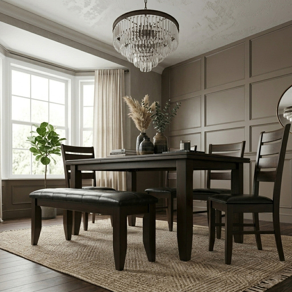 HAYVILLE Dark Brown & Black 66" x 42" Dining Table