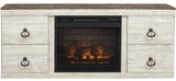 HAZEN Whitewash 60" Wide TV Stand with Fireplace (RTA)