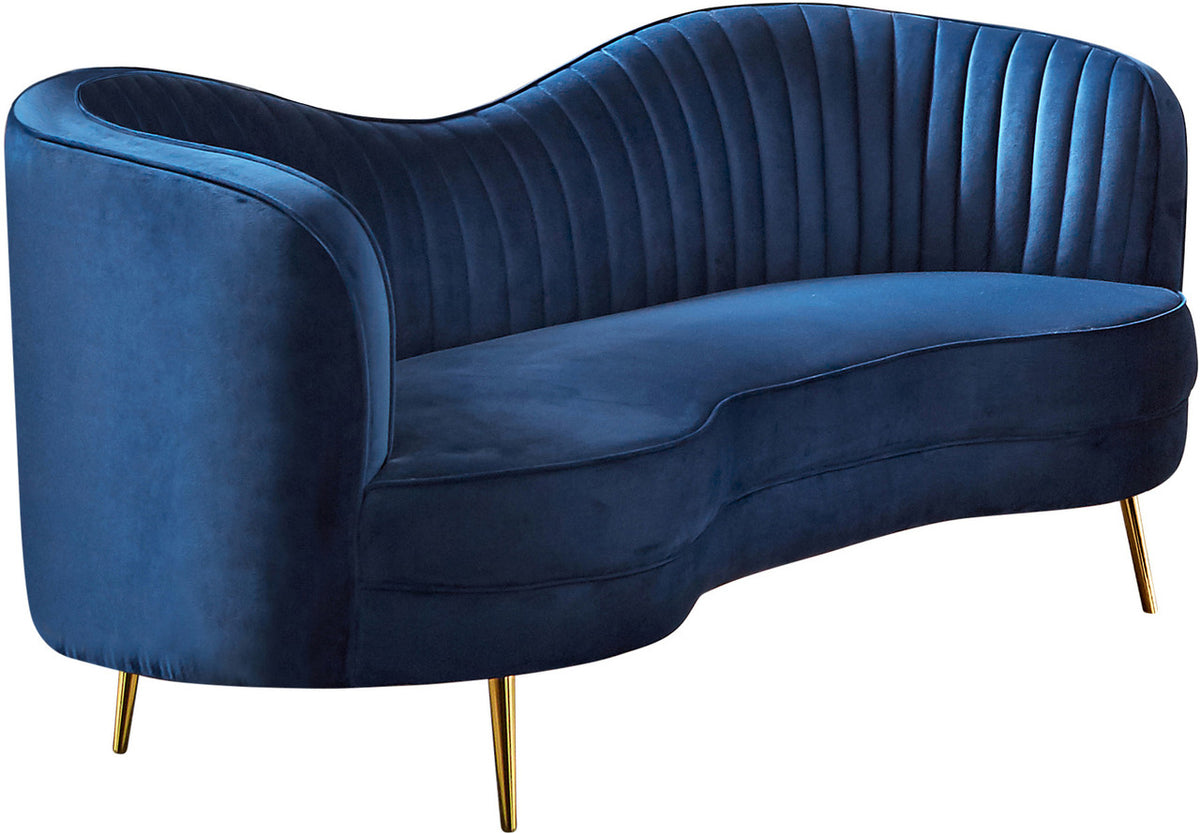 HEIMER Blue Velvet & Gold 3 Piece Living Room Set
