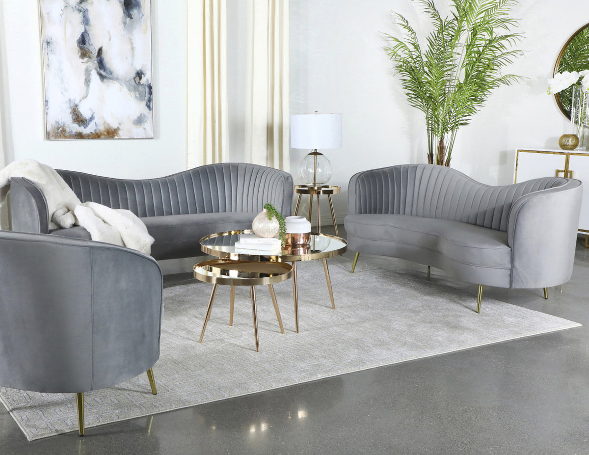 HEIMER Gray Velvet & Gold 3 Piece Living Room Set