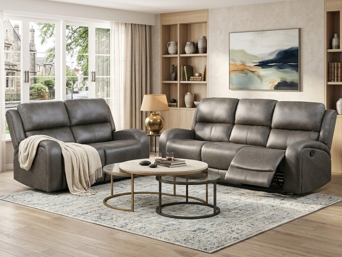 HELIOS Dark Gray Reclining Sofa & Loveseat