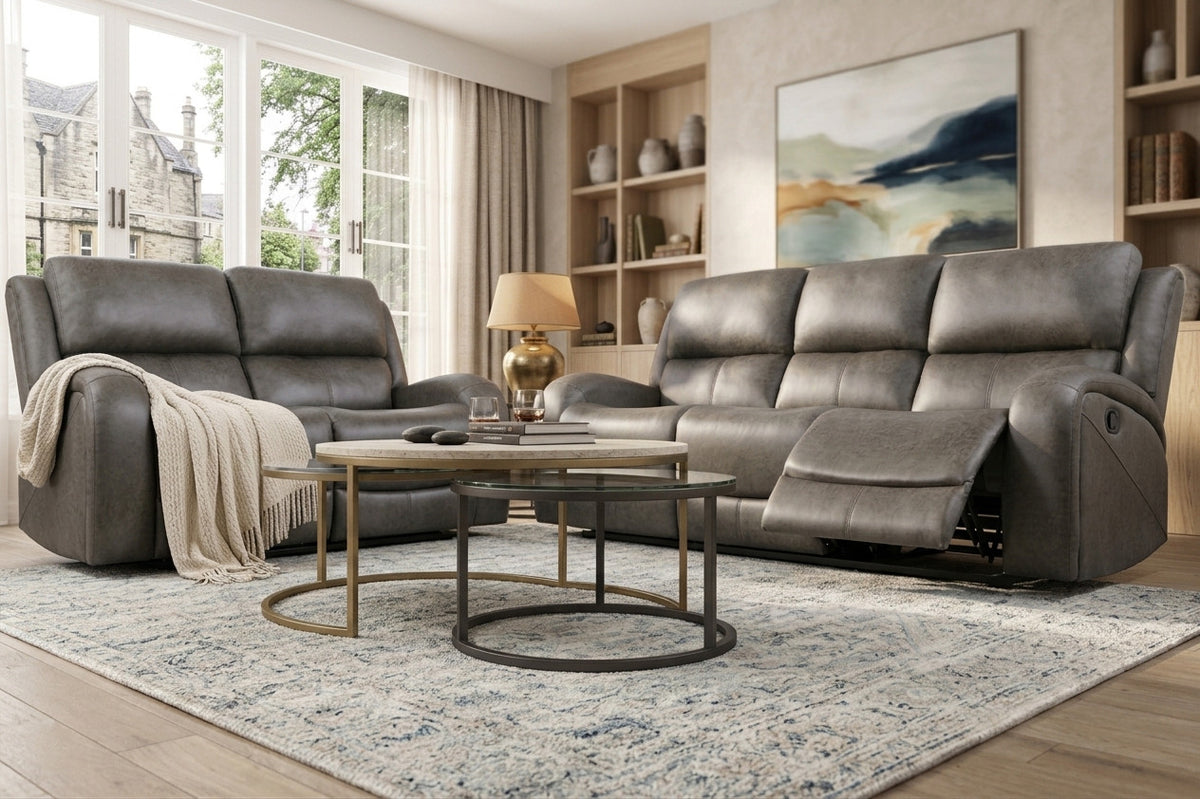 HELIOS Dark Gray Reclining Sofa & Loveseat
