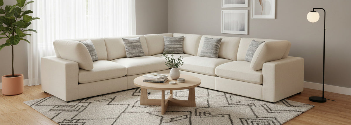 HILLARD Beige Linen 120" x 120" 5 Piece Modular Sectional