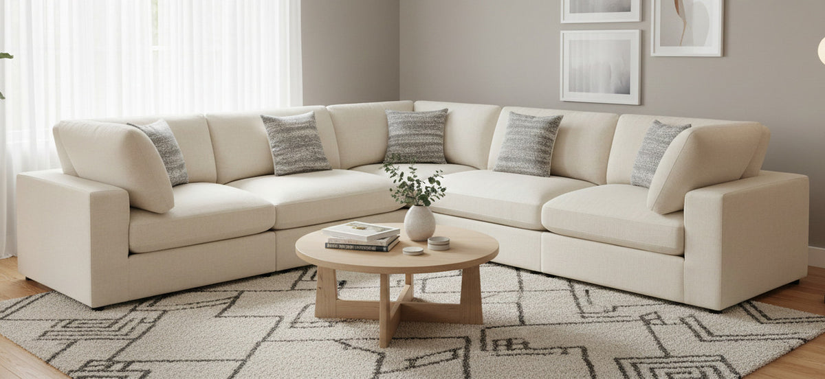 HILLARD Beige Linen 120" x 120" 5 Piece Modular Sectional