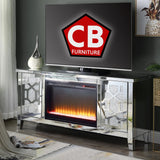 HOLBOX Mirrored 59" Wide TV Stand with LED Lights