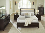 HOLLINS Grayish Brown Bedroom Set with Fabric LED Bed