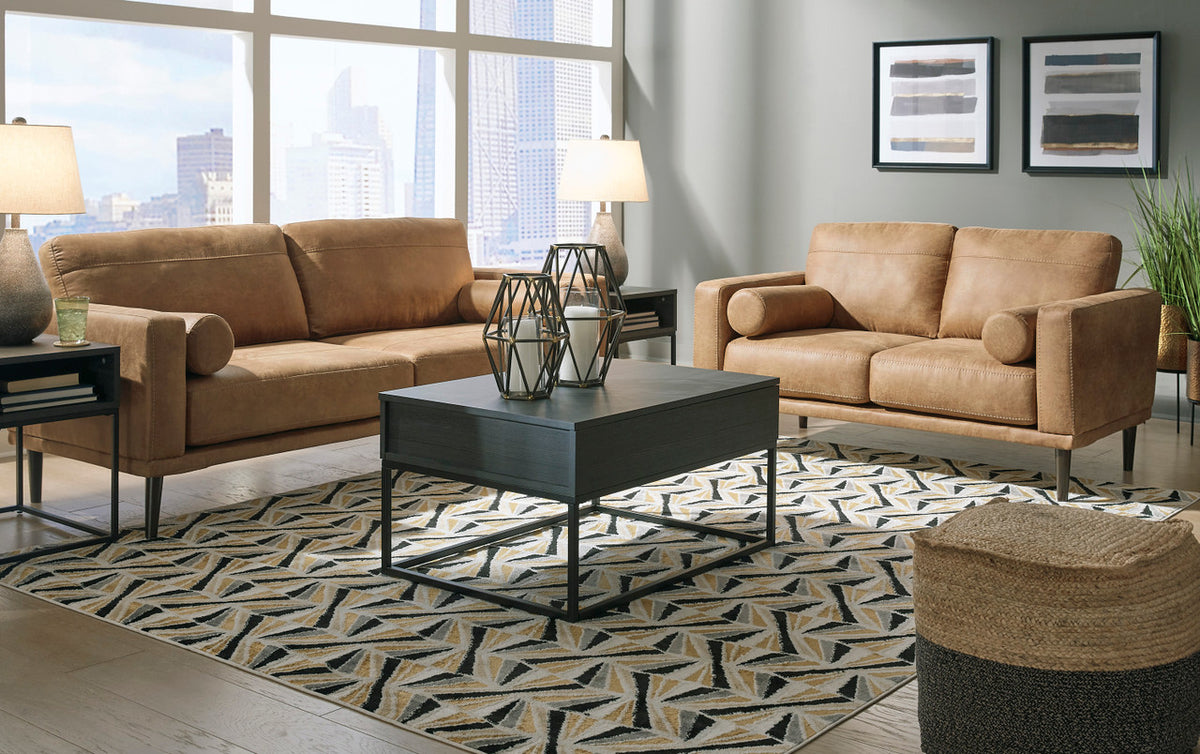 HOLYFIELD Caramel Brown Sofa & Loveseat