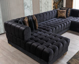 HURLEY Black Velvet 142" Wide Double Chaise Sectional