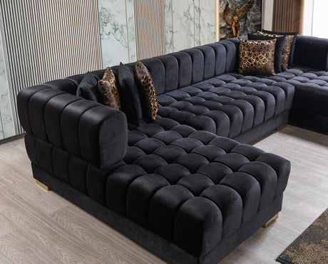 HURLEY Black Velvet 142" Wide Double Chaise Sectional