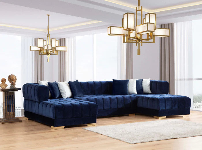 HURLEY Blue Velvet Double Chaise Sectional