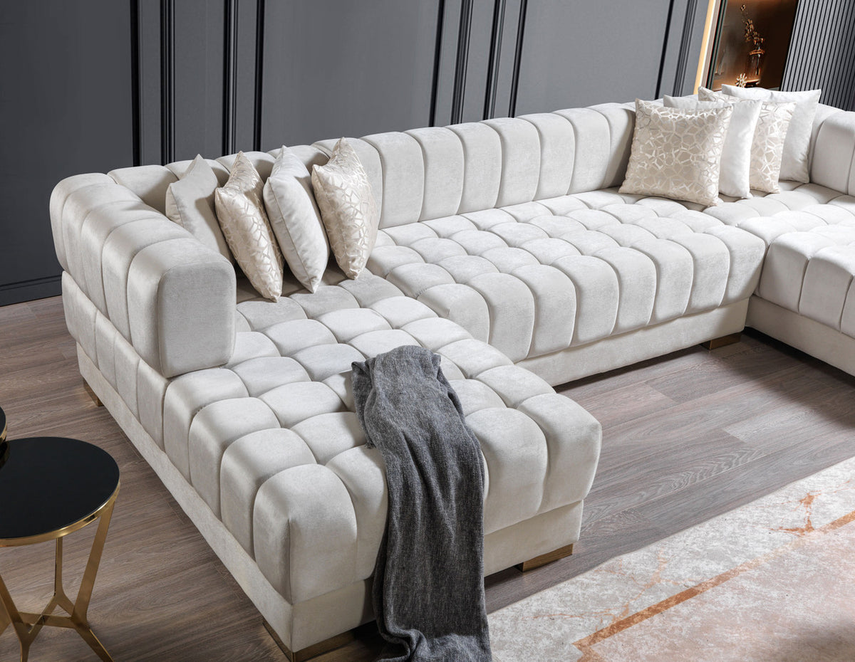 HURLEY Ivory Velvet 141" Wide Double Chaise Sectional