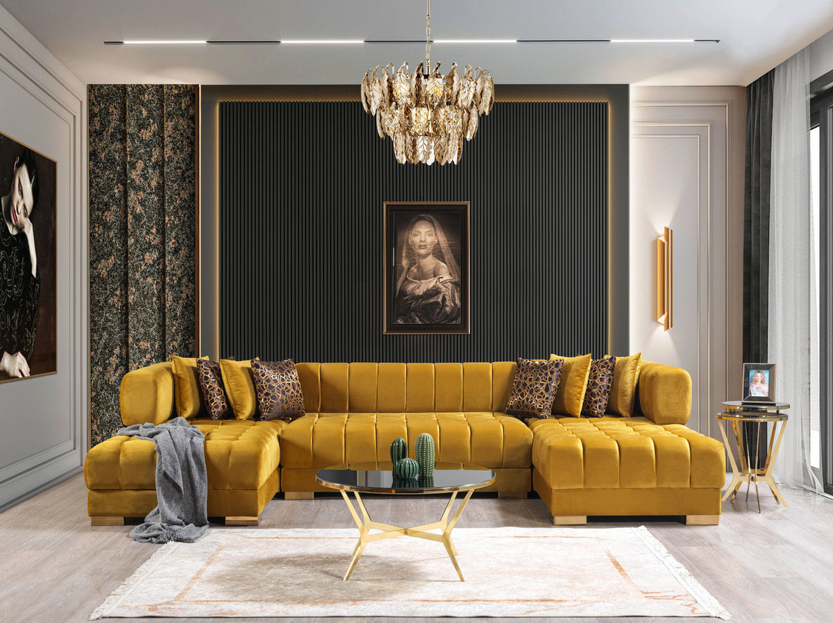 HURLEY Mustard Velvet Double Chaise Sectional