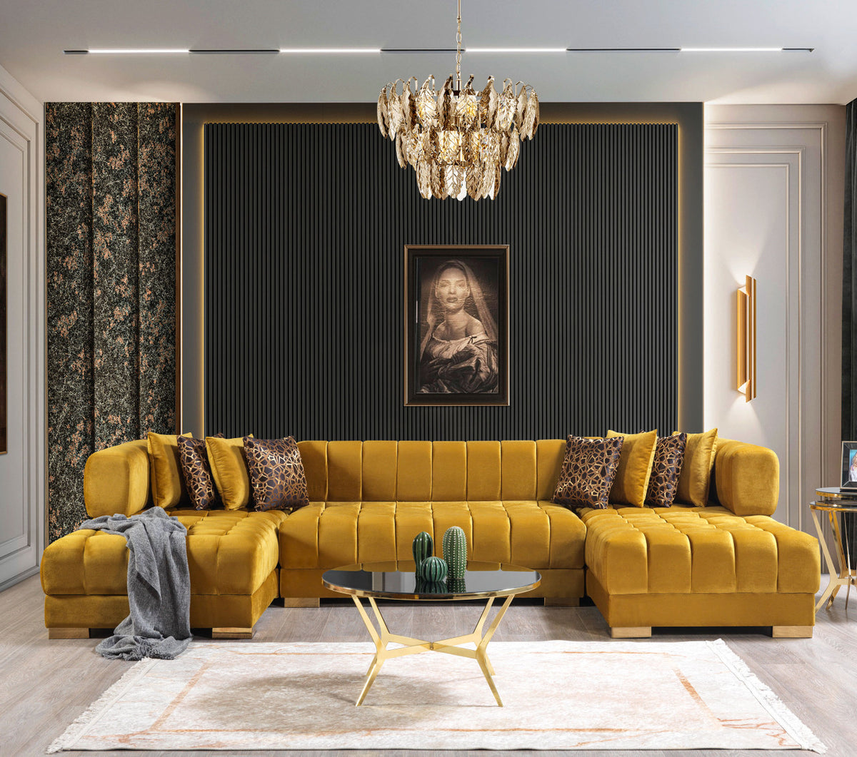 HURLEY Mustard Velvet Double Chaise Sectional