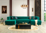 HURLEY Green Velvet 141" Wide Double Chaise Sectional