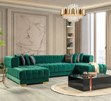 HURLEY Green Velvet 141" Wide Double Chaise Sectional