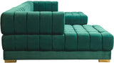 HURLEY Green Velvet 141" Wide Double Chaise Sectional